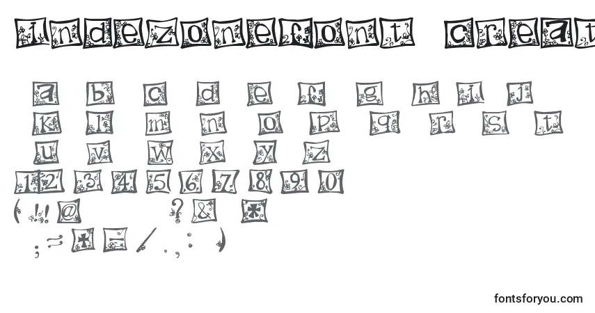 Czcionka Indezonefont   creative – alfabet, cyfry, specjalne znaki