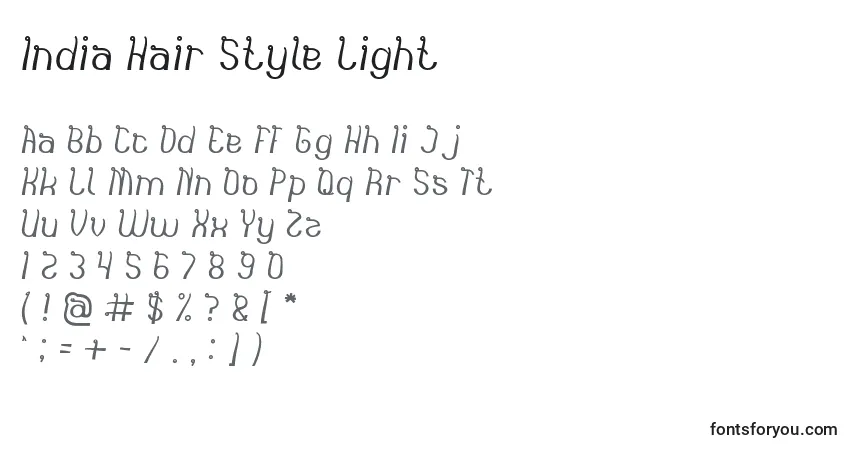 Fuente India Hair Style Light - alfabeto, números, caracteres especiales