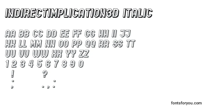 Шрифт IndirectImplication3D Italic – алфавит, цифры, специальные символы