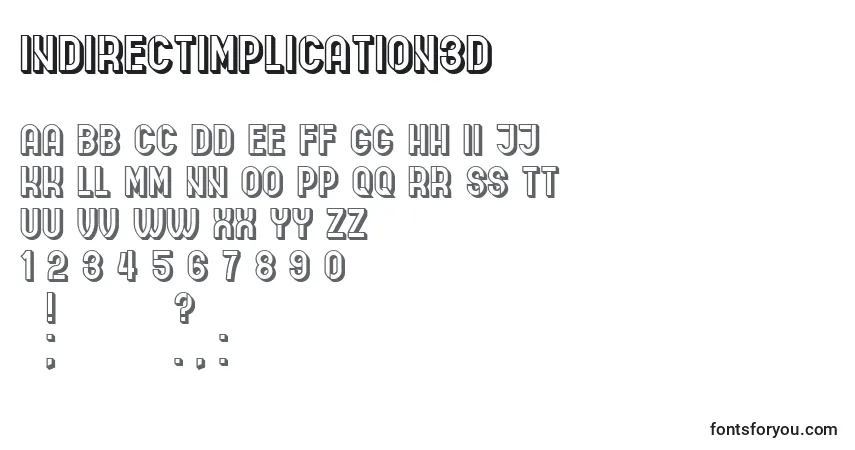 A fonte IndirectImplication3D – alfabeto, números, caracteres especiais