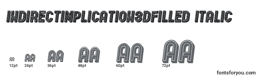 Tamanhos de fonte IndirectImplication3DFilled Italic