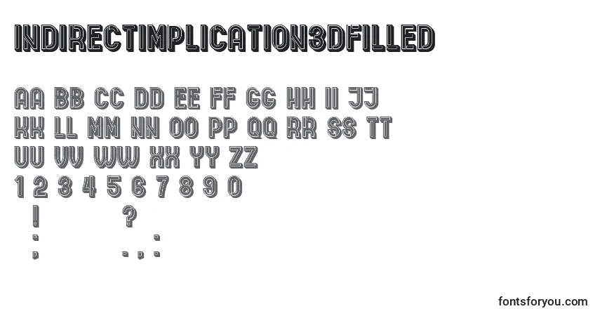 Czcionka IndirectImplication3DFilled – alfabet, cyfry, specjalne znaki