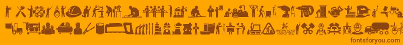 Industrial Worker-Schriftart – Braune Schriften auf orangefarbenem Hintergrund