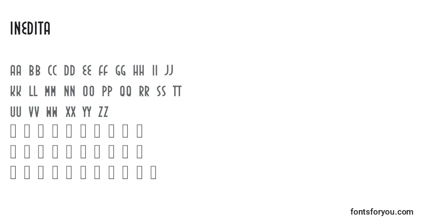 Czcionka Inedita – alfabet, cyfry, specjalne znaki