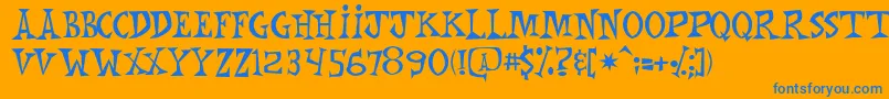Mnkchunk-Schriftart – Blaue Schriften auf orangefarbenem Hintergrund