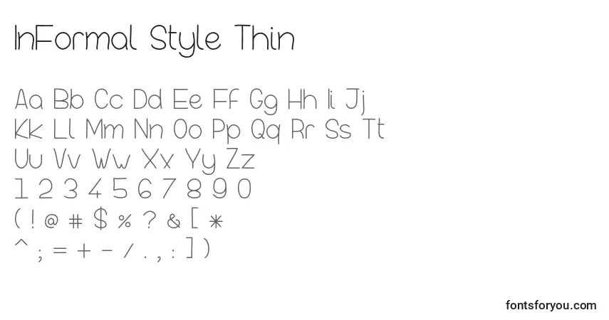 A fonte InFormal Style Thin – alfabeto, números, caracteres especiais
