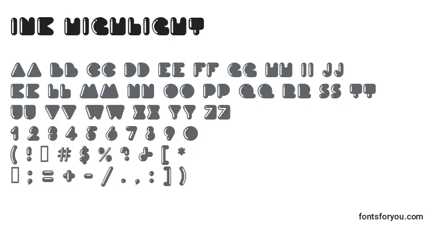 Czcionka Ink Highlight – alfabet, cyfry, specjalne znaki