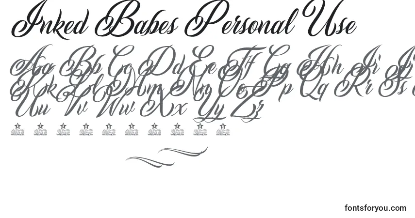 Schriftart Inked Babes Personal Use – Alphabet, Zahlen, spezielle Symbole