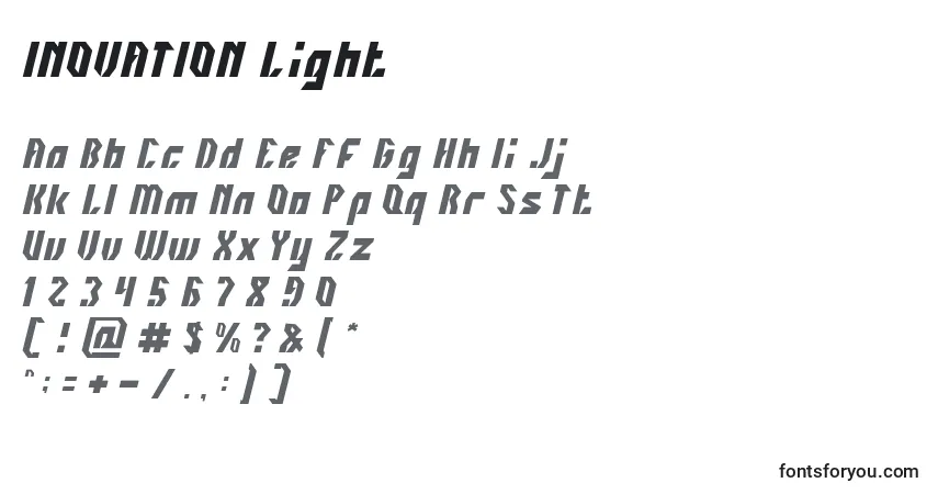 Czcionka INOVATION Light – alfabet, cyfry, specjalne znaki