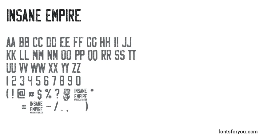 Шрифт Insane Empire – алфавит, цифры, специальные символы