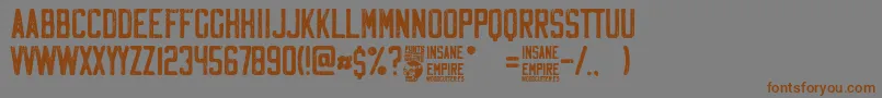 フォントInsane Empire – 茶色の文字が灰色の背景にあります。