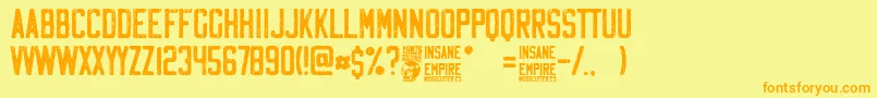 フォントInsane Empire – オレンジの文字が黄色の背景にあります。