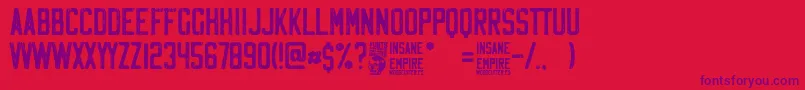 Fonte Insane Empire – fontes roxas em um fundo vermelho