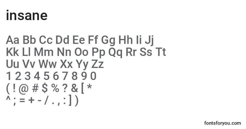 Шрифт Insane (130358) – алфавит, цифры, специальные символы
