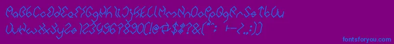 Fonte INSIDE THE BOX Bold Italic – fontes azuis em um fundo violeta