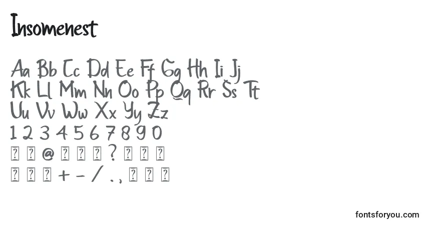 Шрифт Insomenest – алфавит, цифры, специальные символы