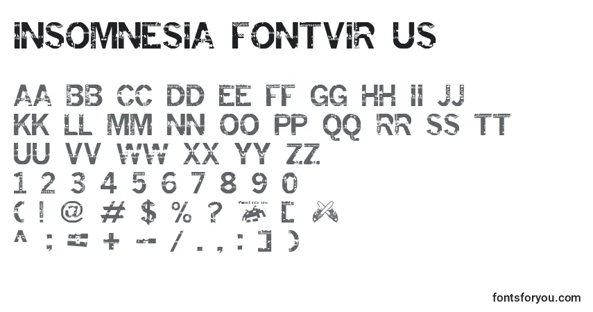 Czcionka Insomnesia fontvir us – alfabet, cyfry, specjalne znaki