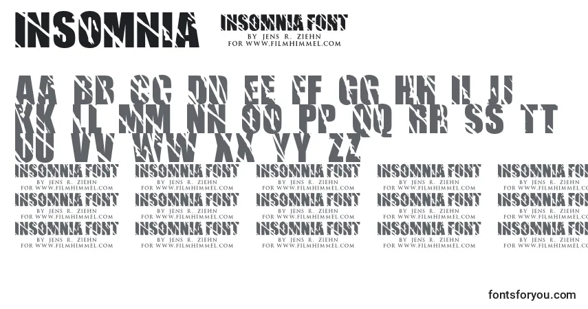 Czcionka Insomnia 1 – alfabet, cyfry, specjalne znaki