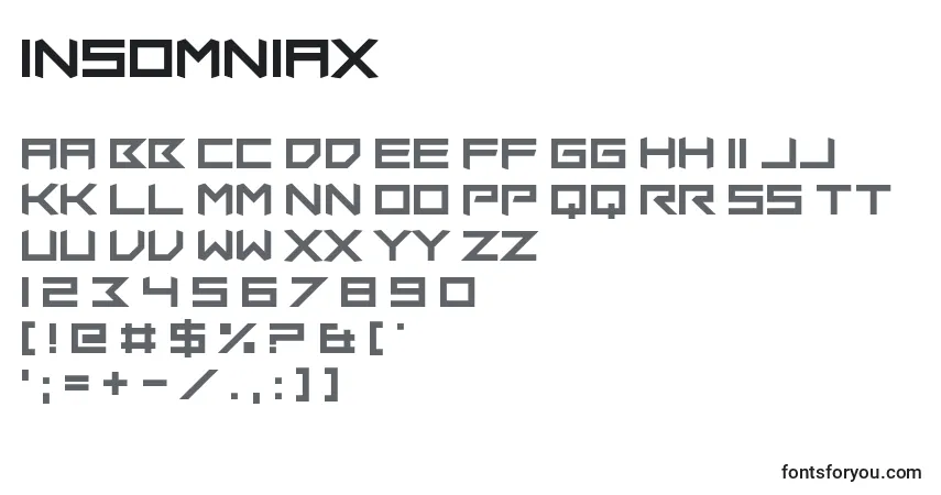 A fonte Insomniax – alfabeto, números, caracteres especiais