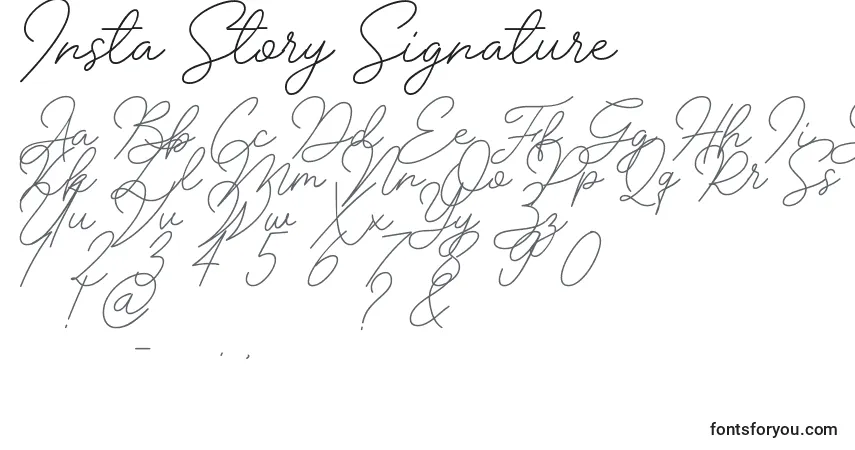 Schriftart Insta Story Signature – Alphabet, Zahlen, spezielle Symbole