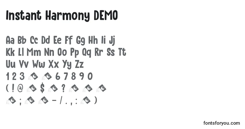 A fonte Instant Harmony DEMO – alfabeto, números, caracteres especiais