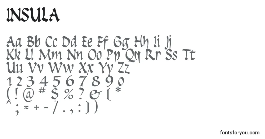 A fonte INSULA   (130387) – alfabeto, números, caracteres especiais