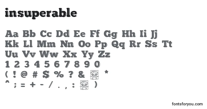 Czcionka Insuperable – alfabet, cyfry, specjalne znaki
