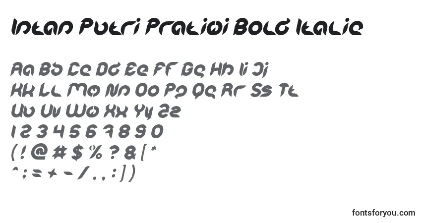 A fonte Intan Putri Pratiwi Bold Italic – alfabeto, números, caracteres especiais