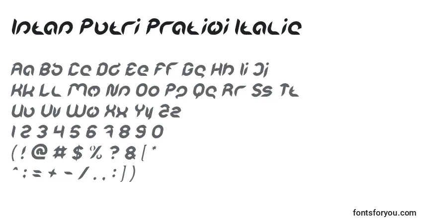 A fonte Intan Putri Pratiwi Italic – alfabeto, números, caracteres especiais