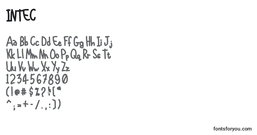 A fonte INTEC    (130397) – alfabeto, números, caracteres especiais