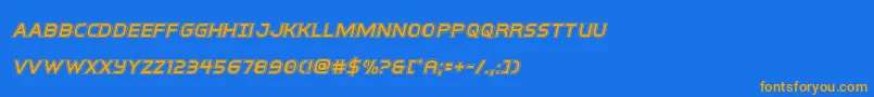 フォントinterbureauacadital – オレンジ色の文字が青い背景にあります。