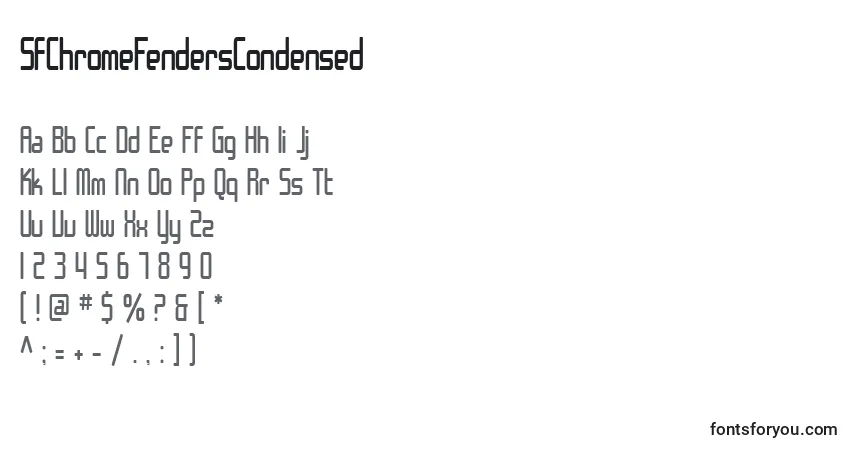 A fonte SfChromeFendersCondensed – alfabeto, números, caracteres especiais