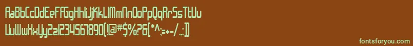 フォントSfChromeFendersCondensed – 緑色の文字が茶色の背景にあります。