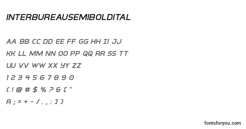 Шрифт Interbureausemiboldital – алфавит, цифры, специальные символы