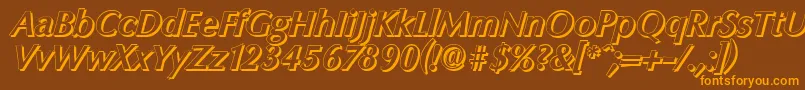 Weitere Informationen zur ColumbiashadowBolditalic-Schriftart ColumbiashadowBolditalic-Schriftart – Orangefarbene Schriften auf braunem Hintergrund