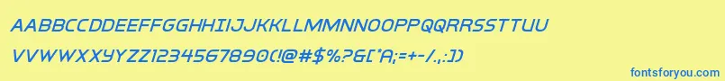 フォントinterbureausuperital – 青い文字が黄色の背景にあります。