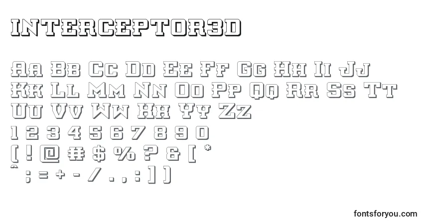 Шрифт Interceptor3d – алфавит, цифры, специальные символы