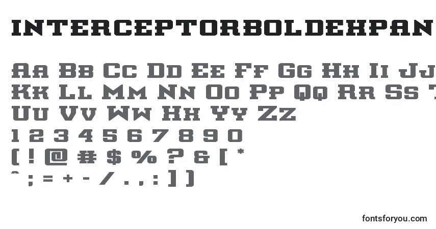 Schriftart Interceptorboldexpand – Alphabet, Zahlen, spezielle Symbole