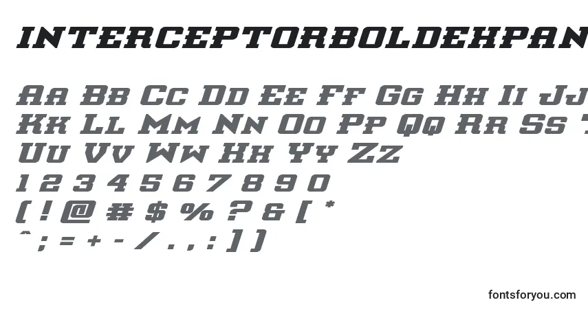 A fonte Interceptorboldexpandital – alfabeto, números, caracteres especiais