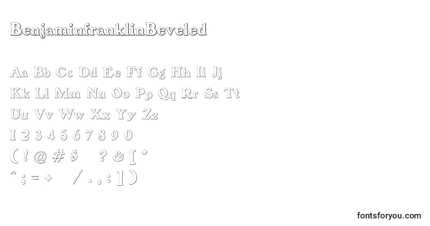 Czcionka BenjaminfranklinBeveled – alfabet, cyfry, specjalne znaki