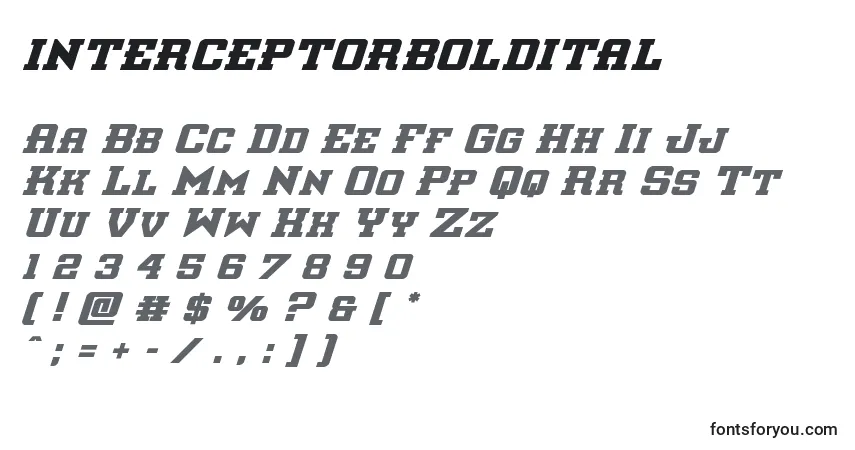 Шрифт Interceptorboldital – алфавит, цифры, специальные символы