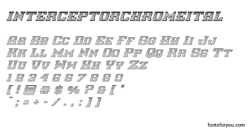 Schriftart Interceptorchromeital – Alphabet, Zahlen, spezielle Symbole