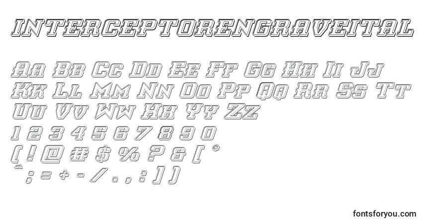 A fonte Interceptorengraveital – alfabeto, números, caracteres especiais
