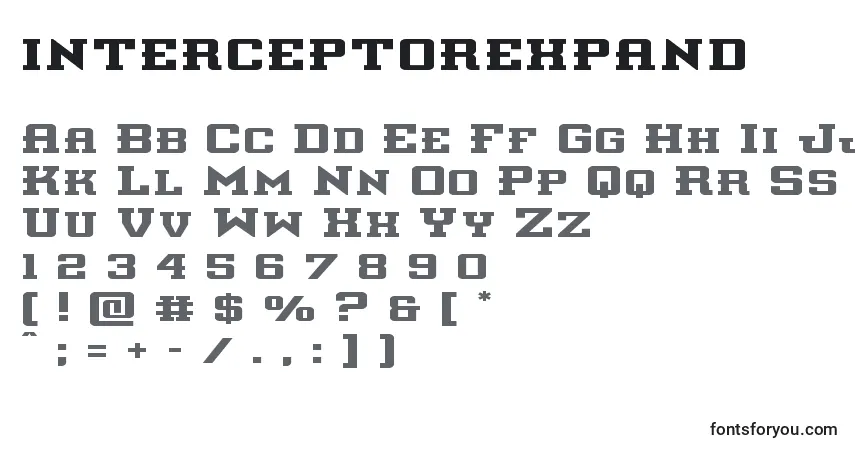 Interceptorexpand-fontti – aakkoset, numerot, erikoismerkit