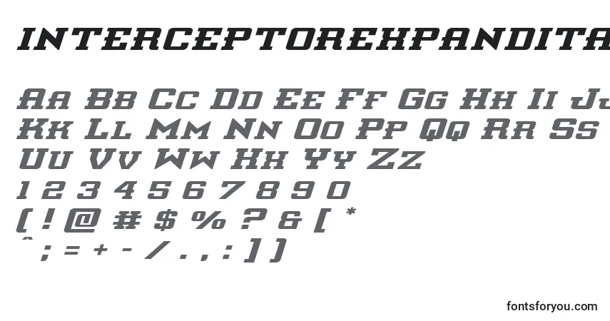 Interceptorexpandital-fontti – aakkoset, numerot, erikoismerkit