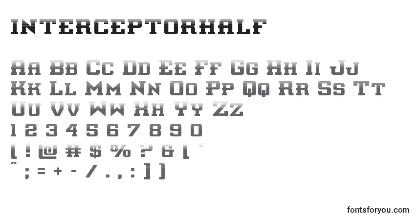 A fonte Interceptorhalf – alfabeto, números, caracteres especiais