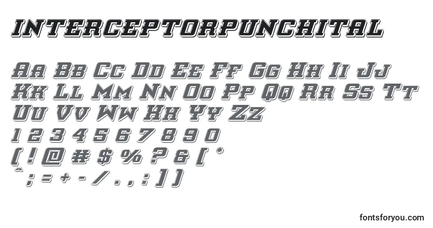 A fonte Interceptorpunchital – alfabeto, números, caracteres especiais