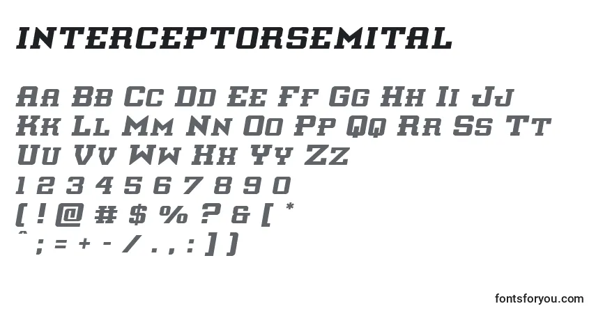 A fonte Interceptorsemital – alfabeto, números, caracteres especiais