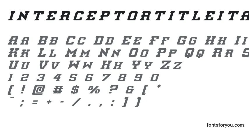 Czcionka Interceptortitleital – alfabet, cyfry, specjalne znaki