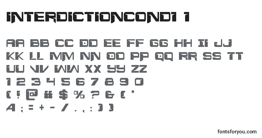 Czcionka Interdictioncond1 1 – alfabet, cyfry, specjalne znaki